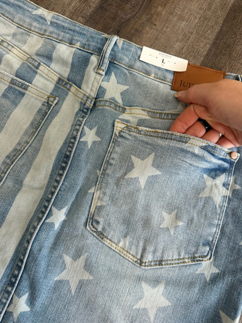 Judy Blue Distressed Blue Star & Stripe Denim Mini Skirt - Picture 10 of 14